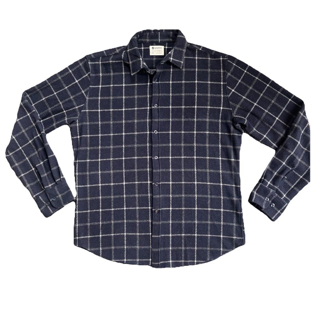 Sperry Mens‎ Large Blue Gray Plaid Button Up Button Down Casual Shirt Soft